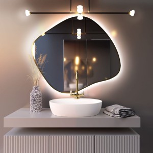 Baltica Design TINY BORDER BRIGHT STAIN III lustro 50x43 cm nieregularne z oświetleniem LED złote barwa światła zimna