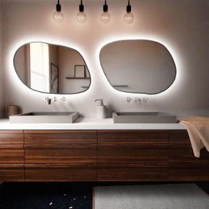 Baltica Design TINY BORDER BRIGHT STAIN IV lustro 90x64 cm nieregularne z oświetleniem LED srebrne barwa światła zimna
