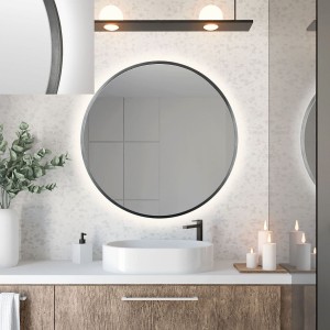 Baltica Design TOP FRAME CADRE METAL lustro 80 cm okrągłe z oświetleniem LED stalowe barwa światła ciepła