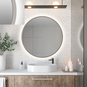 Baltica Design TOP FRAME CADRE CONCRETE lustro 60 cm okrągłe z oświetleniem LED beton ciemny barwa światła ciepła