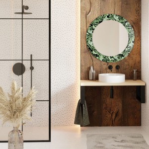 Baltica Design MALERI MONSTERA GLASS AND MORE lustro 100 cm okrągłe zielone