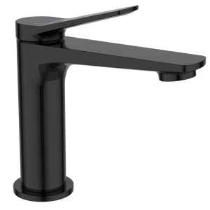 Invena czarna połyskująca bateria umywalkowa Alonia BU-70-004-V