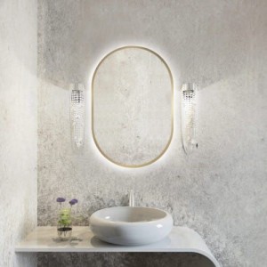 Smartwoods BRIGHT PASTILLE lustro 95x40 cm owalne z oświetleniem LED złote barwa światła neutralna