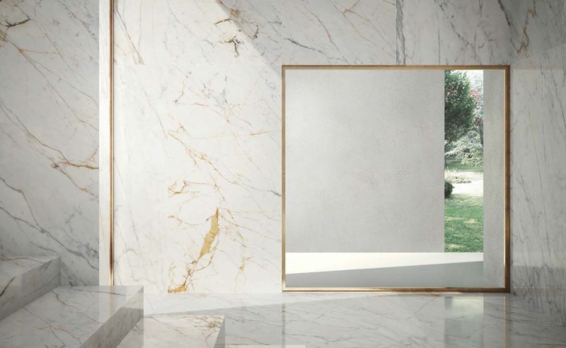 Spiek kwarcowy marmur biały ze złotą żyłą Marazzi Grande M.Look Golden White lux 120x278 6mm 100537