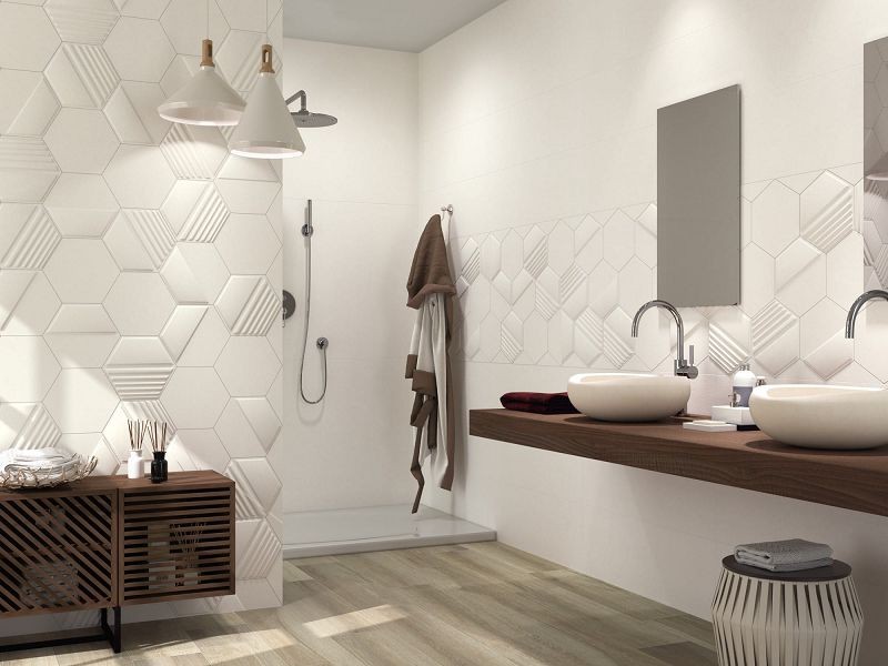 Dune Exa Medium White 23x27 187441 płytki ścienne białe hexagonalne 3D 125154