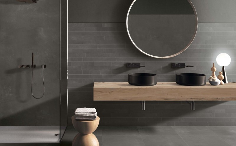 Płytka wiełki format podłogowa salon beton grafit ABK Lab325 Base Pepper Ret 160x320 87584