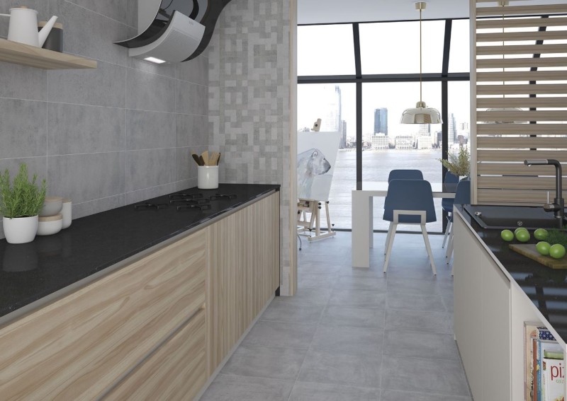 Mozaika ścienna beton ciemno szary salon Saloni Interior Moz. Gris 30x30 82774