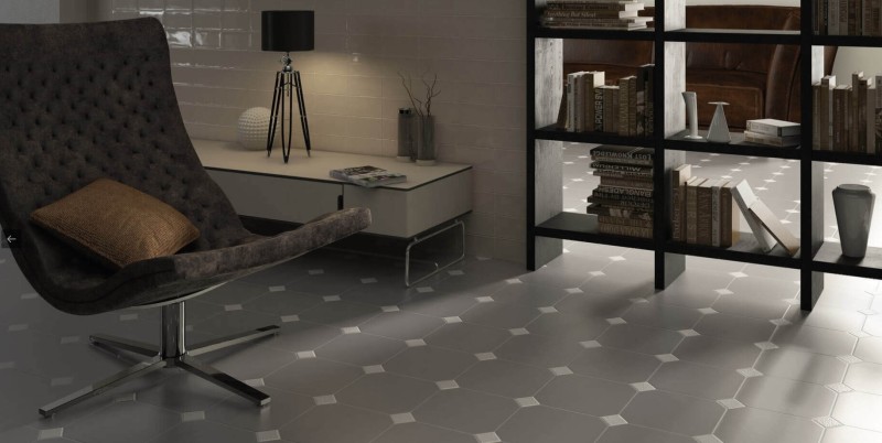 Płytki oktagonalne białe z czarną wstawką Equipe Octagon Blanco Mate 20x20 21186