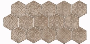 Płytki podłogowe heksagon patchwork kwiaty beżowe Marazzi Powder Deco Caldo MNRT 21X18.2