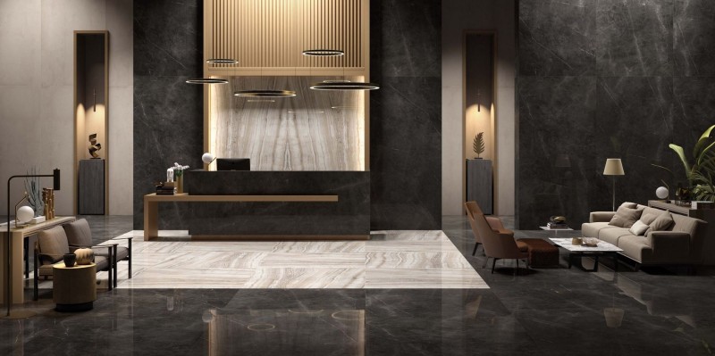Płytki podłogowe duże marmur beż onyks z biała żyła Abk Sensi Onice Beige Lux 160x320 86338