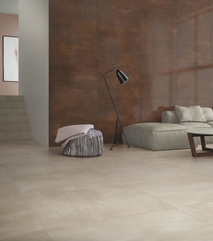 Płytki podłogowe imitująca beton architektoniczny Casalgrande Padana Steeltech Beige 90x90 40139