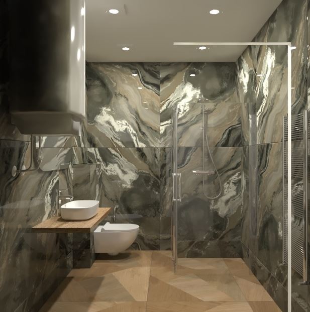 Gres drewno parkiet dworcowy brąz złoty dąb Sant Agostino Primewood Mix 90x90 79927