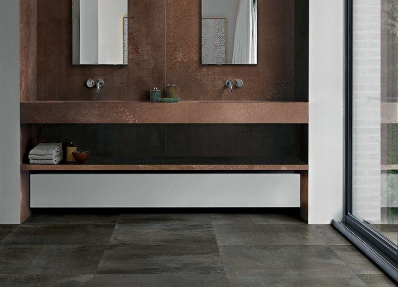 Płytki podłogowe cienkie metal brąz Florim Flowtech Burnished mat 757913 160X160 94475