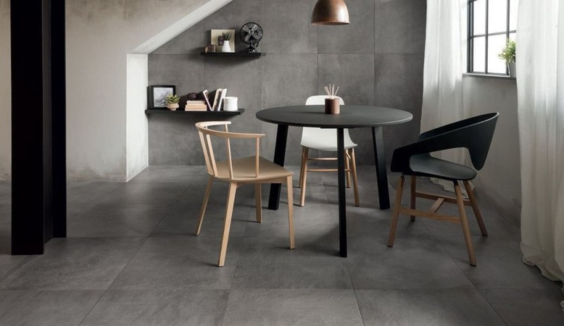 Płytki podłogowe imituące beton szare matowe Caeser Wide Steel rett 60x60 14083