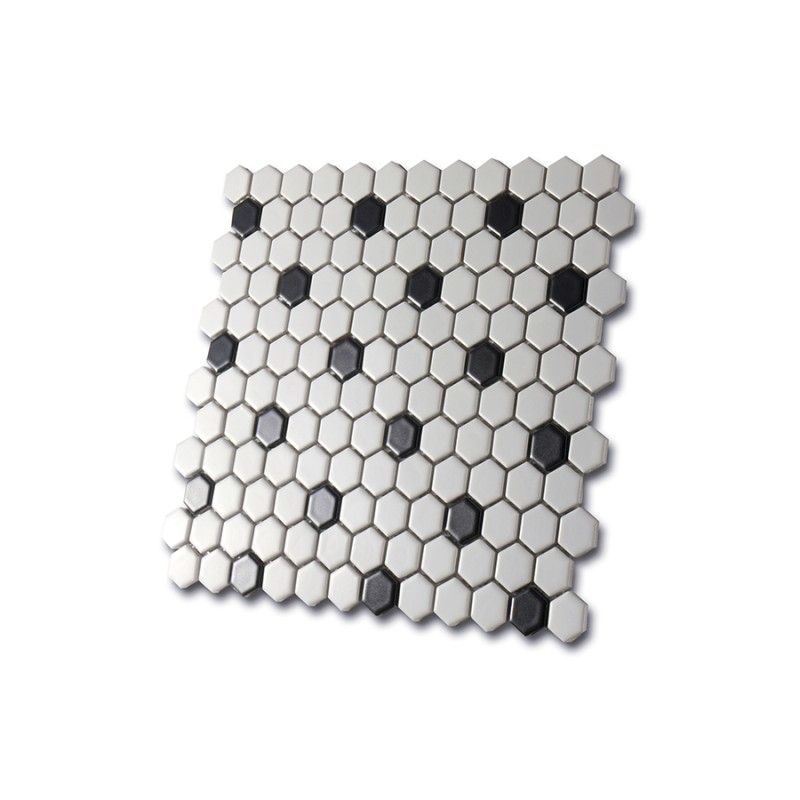 Mozaiki gres heksagon mała biała kostka z czarnymi wstawkami El Casa Hexagon Black & White Mat 26,0x30,0 10767
