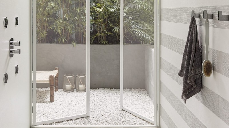 Płytki ścienne białe matowe tekstylowa tkanina Porcelanosa Menorca Blanco 33,3x100 15218