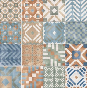 Płytka podłogowa ścienna szalon przetarty zielony niebieski beż patchwork ABK Play Labyrinth Mix Multicolor 20x20