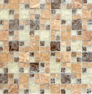 Mozaika mix szkło kamień beż brąz pomarańcz małe duże kwadratyki Metropol MM 1279 30,5 x 30,5