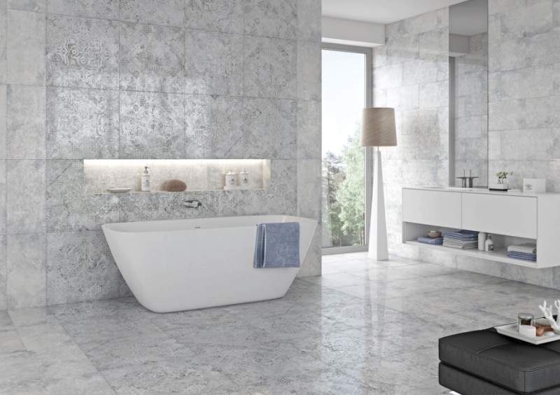 Gres imitujące beton szaro-beżowe Absolut Keramika Troya Lappato 60x60 crt, kr-69646