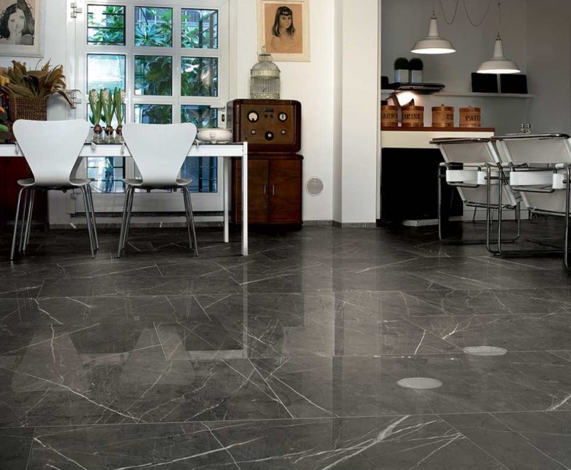 Gresy marmur brąz z grafitem cienkie białe żyły Cerim Antique Pantheon Marble 80x80 79173