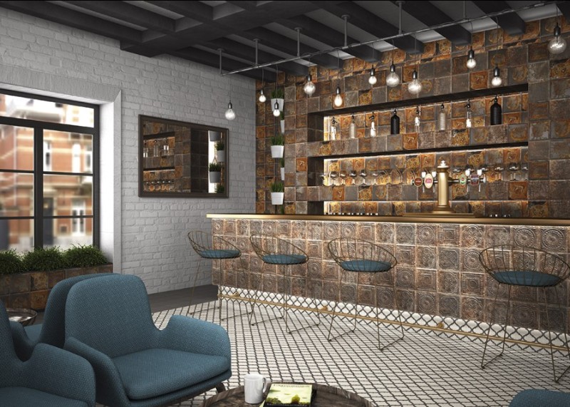 Płytki metalizowane rzdzawe Mainzu Tin Tile Nero 20x20 56639