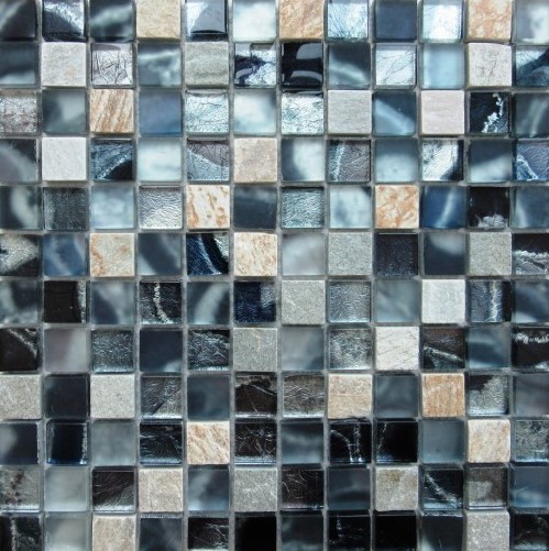 Mozaika szkło turkusowa-butelkowa kamień beżowy Dell Arte Agat Blue 30x30 31039