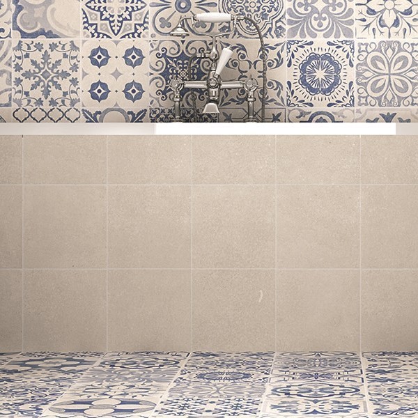 Płytki patchworkowe niebieskie beż Realonda Skyros Deco Blanco 44x44 10405