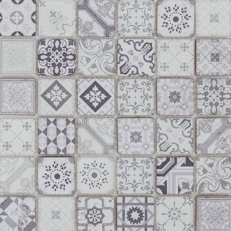 Mozaika kamień szkło szara patchwork Dell Arte Patch Glass Grey 30x30 100419