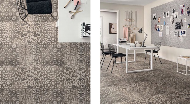 Płytki podłogowe patchwork szare brązowe Marazzi Powder Liberty Decor M002 75x75 ag 16130