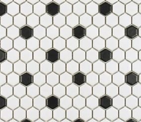 Mozaiki gres heksagon mała biała kostka z czarnymi wstawkami El Casa Hexagon Black & White Mat 26,0x30,0 71692
