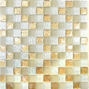 Mozaika szkło białe żłote wstawki patchwork Metropol MM 0629,8x 29,8