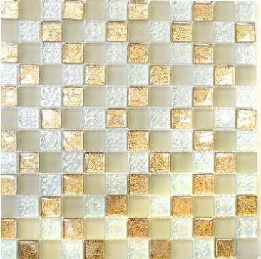 Mozaika szkło białe żłote wstawki patchwork Metropol MM 0629,8x 29,8 85094