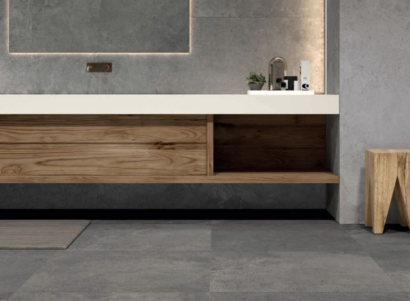 Płytki podłogowe wielkoformatowe szary beton ABK Alpes Lead 80x80 52127