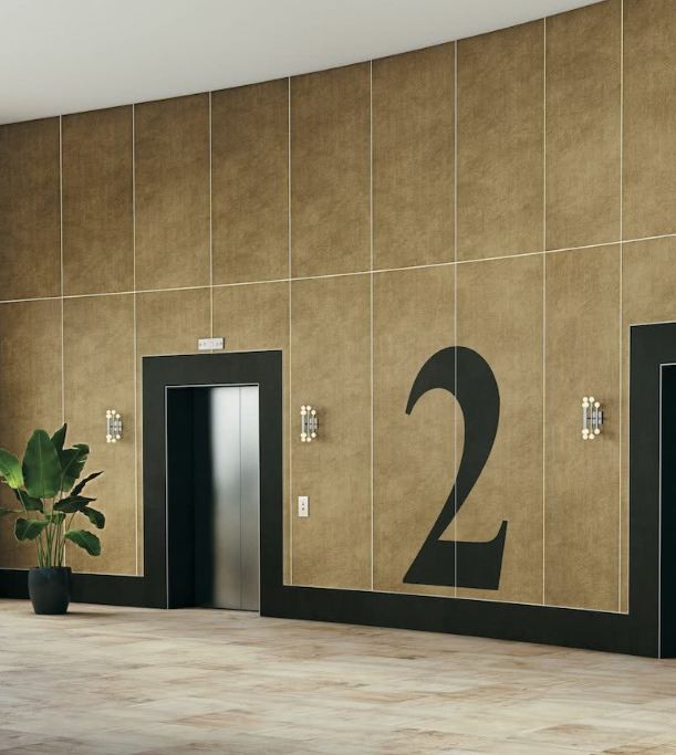 Płytki Duże beż brąz efekt tkaniny Laminam Seta Or 3+ 100x300 48989