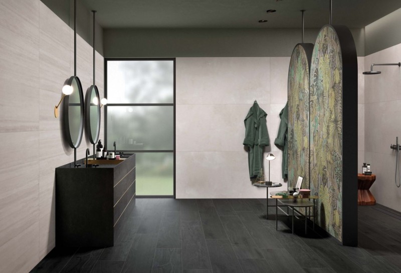 Płytka podłogowa salon beton jasno szary przetarty ABK Lab325 Base Pearl Ret 120x120 87612
