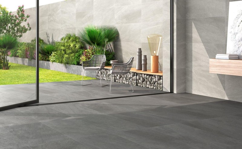 Płytki podłogowe szary kamień R 10 salon Saloni Petralava Gris ESP710 60x60 83187
