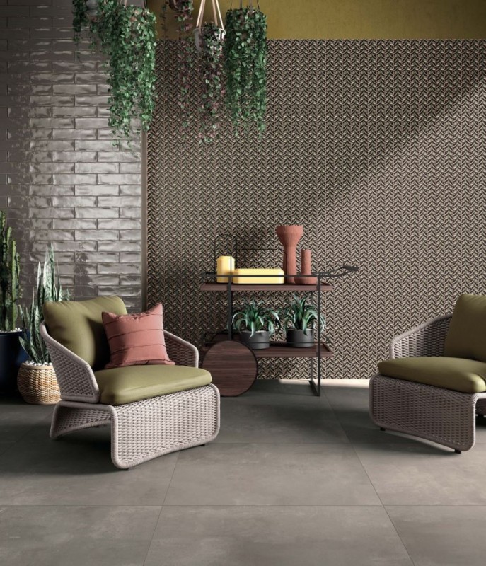 Płytka podłogowa salon beton ciemno szary przetarty ABK Lab325 Base Taupe Ret 120x120 87649