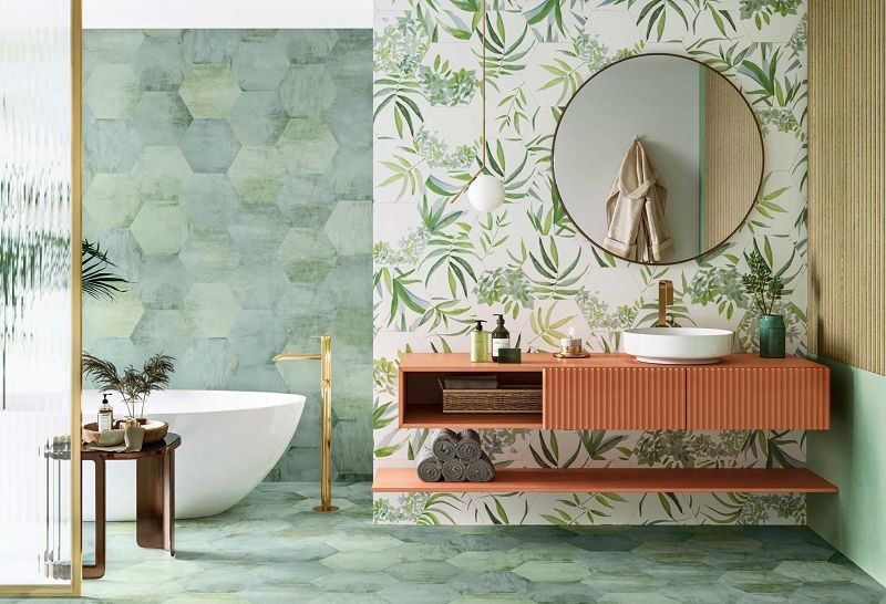Realonda Oasis 28,5x33 płytka heksagonalna z motywem liści 150061