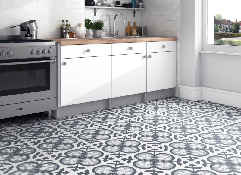 Płytki wzorzyste z kwiatami grafit szary Mayolika Absolut Decor Axel 20x20 78016