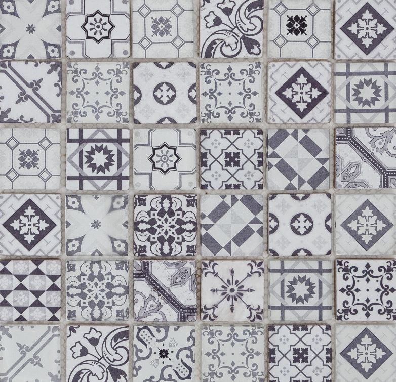 Mozaika kamień szkło szara patchwork Dell Arte Patch Glass Grey 30x30 100418
