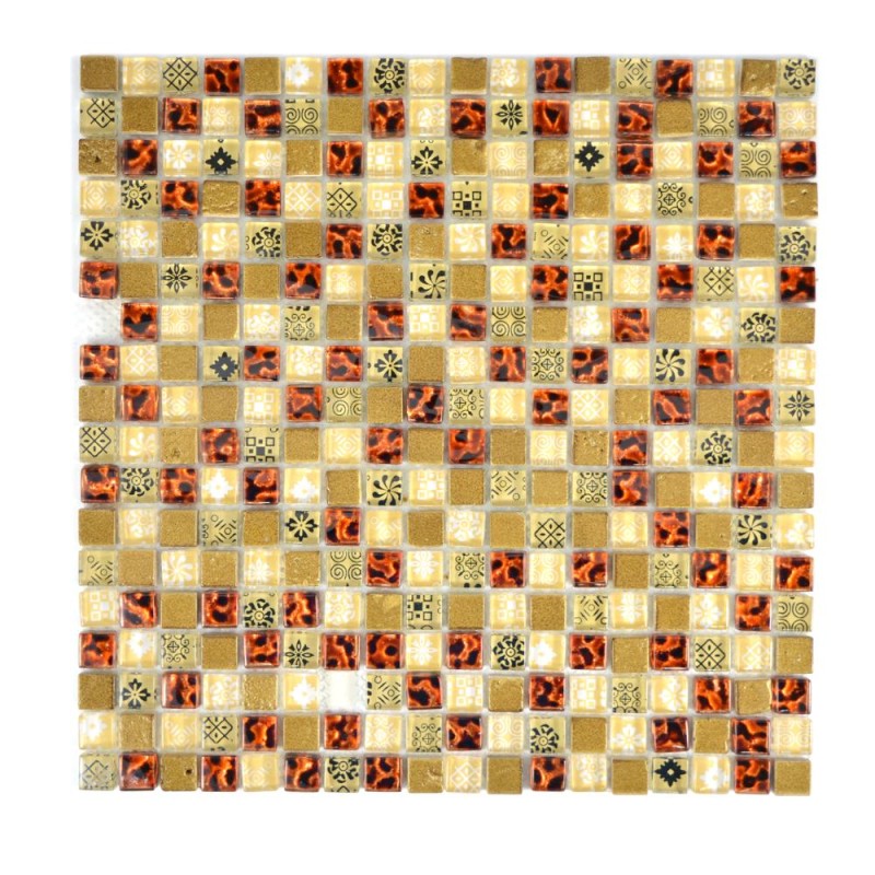 Mozaika mix szkło mały kwadrat pomarańczowy złoty ze wzorem Metropol MM 1218 30,0 x 30,0 101733
