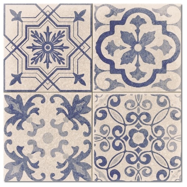 Płytki patchworkowe niebieskie beż Realonda Skyros Deco Blanco 44x44 10398