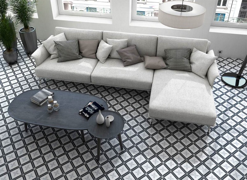 Gres czarno-biale kratka Mayolika Absolut Decor Fleur 20x20 80867