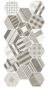 Płytki do salonu heksagon patchwork wzorzysty Equipe Hexatile Cement Geo grey 17.5X20