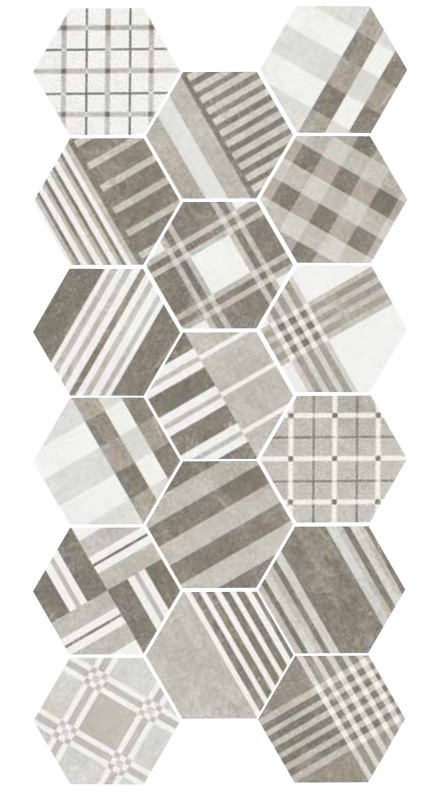 Płytki do salonu heksagon patchwork wzorzysty Equipe Hexatile Cement Geo grey 17.5X20 9181