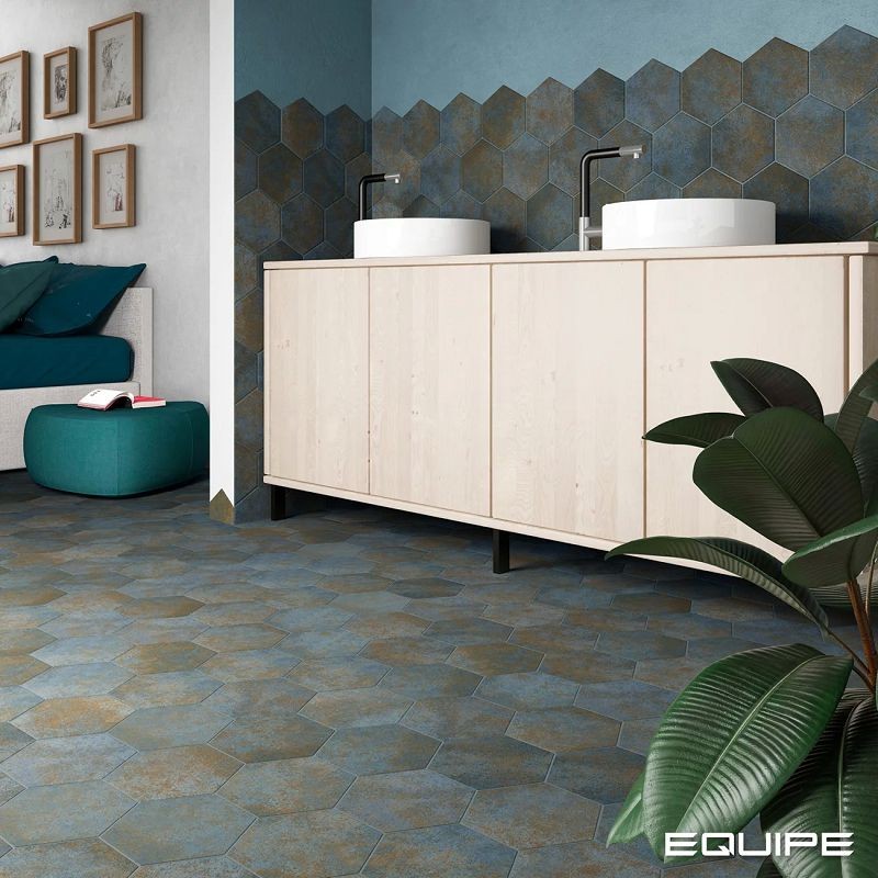 Equipe Oxide Hex Azul 17,5x20 płytki metalizowane heksagonalne 128374