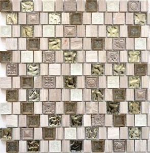Mozaika mix szkło kamień beż brąz małe kwadratyki Metropol MM 1295 29,8 x 30,4