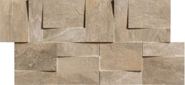Mozaika 3D paski kwadraty kamień beżowy Florim Rex Ardoise Ecru Modulo Muretto 3D 30X30 95340