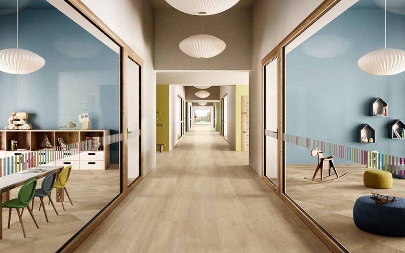Gres drewno parkiet dworcowy brąz złoty dąb Sant Agostino Primewood Mix 90x90 79919