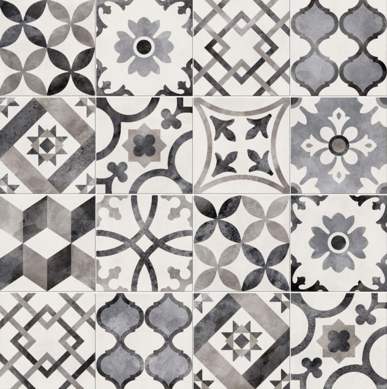 Płytka podłogowa ścienna szalon przetarty szary patchwork ABK Play Classic Mix Grey 20x20 86833